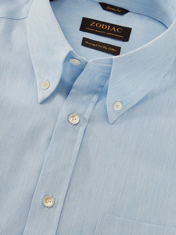 Vercelli Sky Solid Full Sleeve Single Cuff Classic Fit Semi Formal Two Ply Mercerized Cotton Shirt