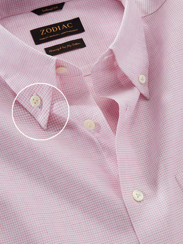 Vercelli Pink Check Full Sleeve Single Cuff Tailored Fit Semi Formal Two Ply Mercerized Cotton Without Pocket Shirt