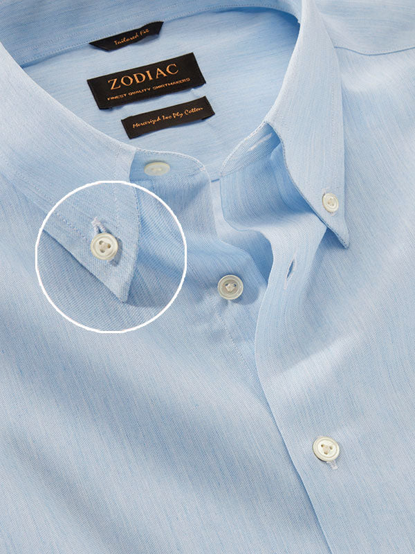 Vercelli Sky Solid Full Sleeve Single Cuff Tailored Fit Semi Formal Two Ply Mercerized Cotton Shirt