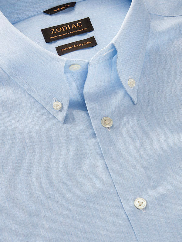 Vercelli Sky Solid Full Sleeve Single Cuff Tailored Fit Semi Formal Two Ply Mercerized Cotton Shirt