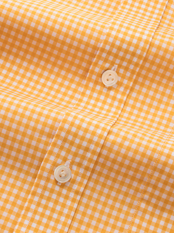 Vivace Yellow Check Full Sleeve Classic Fit Semi Formal Silk Touch Egyptian Giza Cotton Shirt