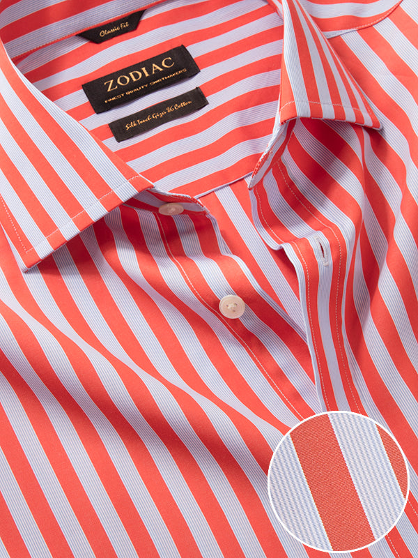 Vivace Red Striped Full Sleeve Classic Fit Semi Formal Silk Touch Egyptian Giza Cotton Shirt