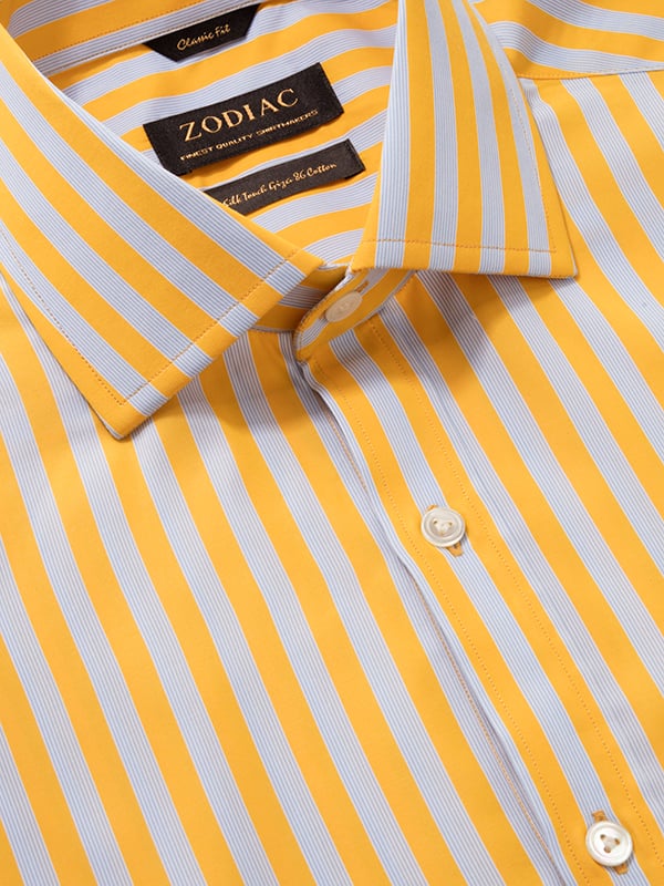 Vivace Yellow Striped Full Sleeve Classic Fit Semi Formal Silk Touch Egyptian Giza Cotton Shirt