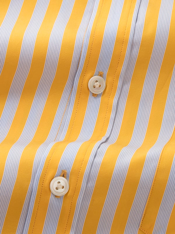 Vivace Yellow Striped Full Sleeve Classic Fit Semi Formal Silk Touch Egyptian Giza Cotton Shirt