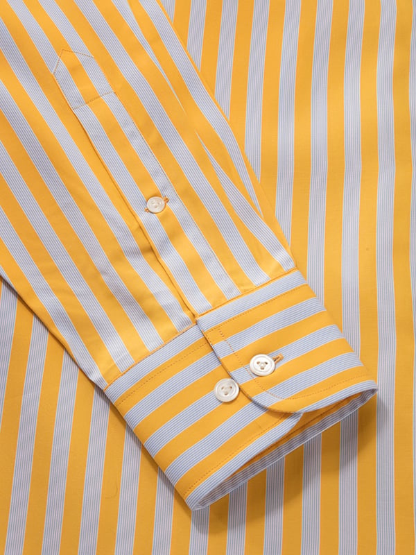 Vivace Yellow Striped Full Sleeve Classic Fit Semi Formal Silk Touch Egyptian Giza Cotton Shirt