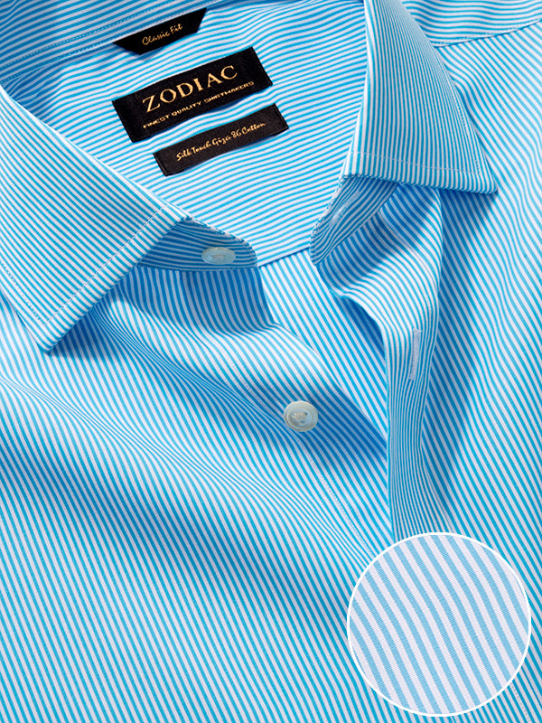 Vivace Turquoise Striped Full Sleeve Classic Fit Semi Formal Silk Touch Egyptian Giza Cotton Shirt
