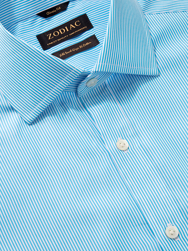 Vivace Turquoise Striped Full Sleeve Classic Fit Semi Formal