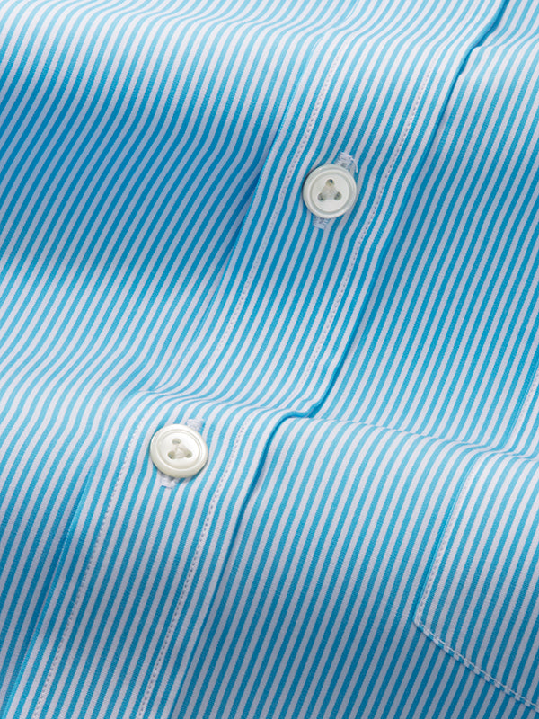 Vivace Turquoise Striped Full Sleeve Classic Fit Semi Formal Silk Touch Egyptian Giza Cotton Shirt