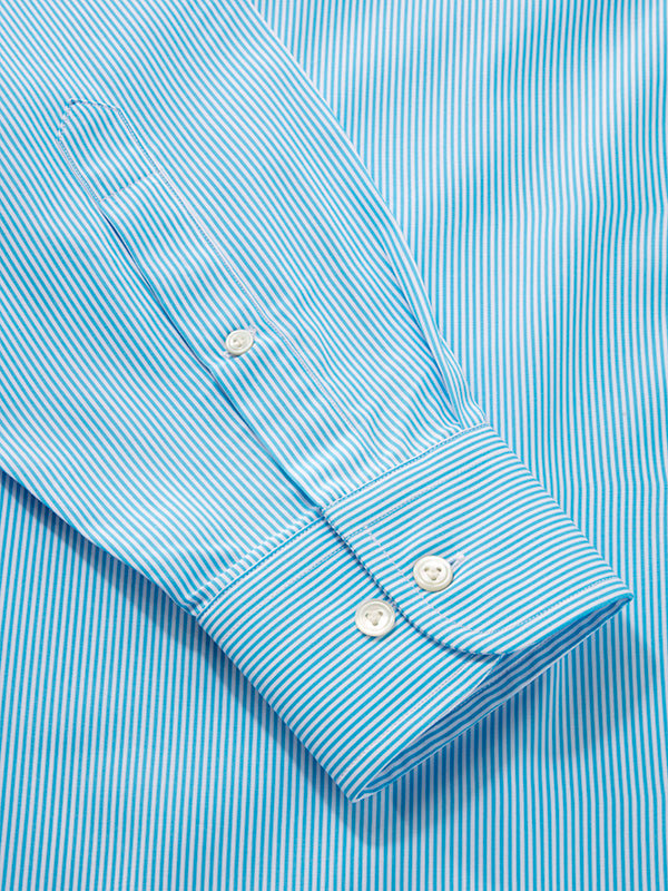 Vivace Turquoise Striped Full Sleeve Classic Fit Semi Formal Silk Touch Egyptian Giza Cotton Shirt