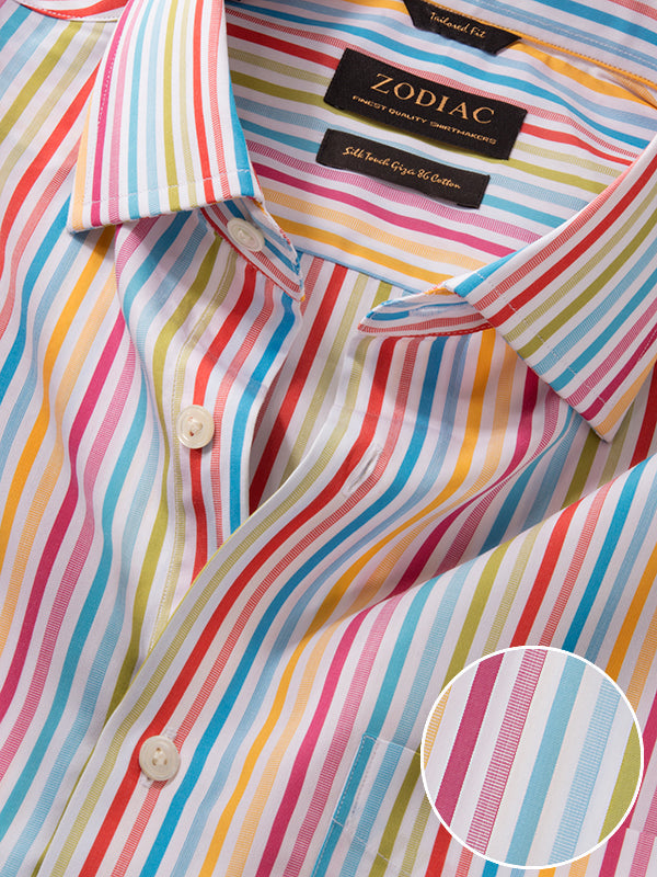 Vivace Red Striped Full Sleeve Tailored Fit Semi Formal Silk Touch Egyptian Giza Cotton Shirt