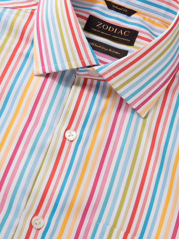 Vivace Red Striped Full Sleeve Tailored Fit Semi Formal Silk Touch Egyptian Giza Cotton Shirt
