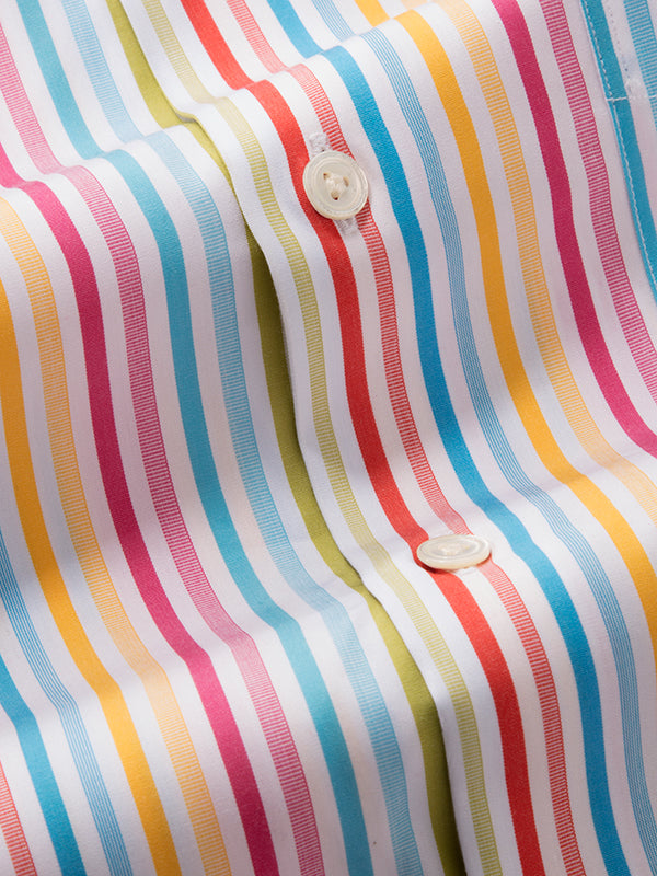 Vivace Red Striped Full Sleeve Tailored Fit Semi Formal Silk Touch Egyptian Giza Cotton Shirt