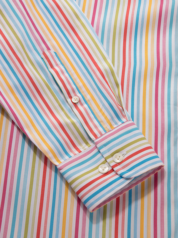 Vivace Red Striped Full Sleeve Tailored Fit Semi Formal Silk Touch Egyptian Giza Cotton Shirt