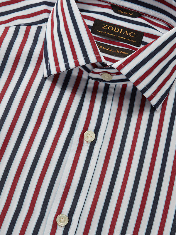 Vivace Maroon Striped Full Sleeve Single Cuff Classic Fit Semi Formal Silk Touch Egyptian Giza Cotton Shirt