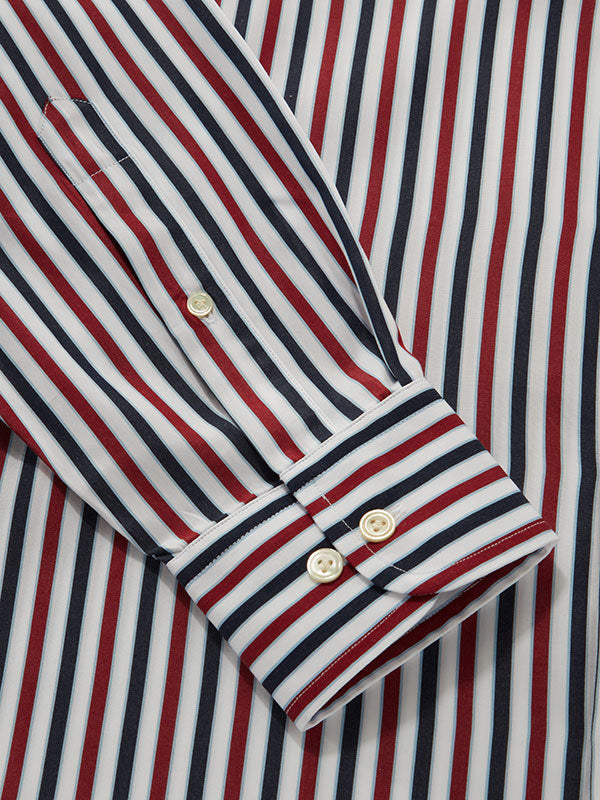 Vivace Maroon Striped Full Sleeve Single Cuff Classic Fit Semi Formal Silk Touch Egyptian Giza Cotton Shirt