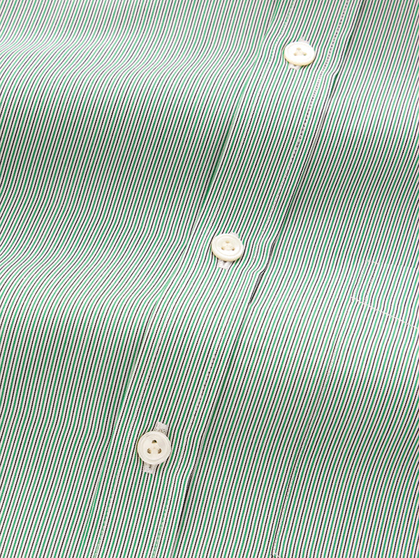 Vivace Green Striped Full Sleeve Single Cuff Classic Fit Semi Formal Silk Touch Egyptian Giza Cotton Shirt
