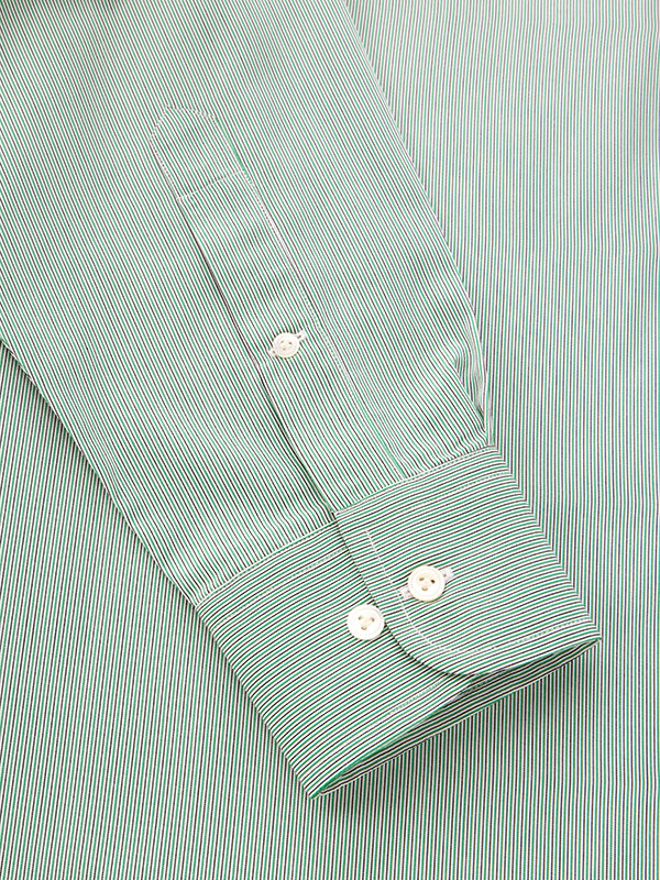 Vivace Green Striped Full Sleeve Single Cuff Classic Fit Semi Formal Silk Touch Egyptian Giza Cotton Shirt