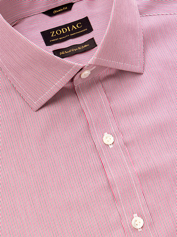 Vivace Red Striped Full Sleeve Single Cuff Classic Fit Semi Formal Silk Touch Egyptian Giza Cotton Shirt