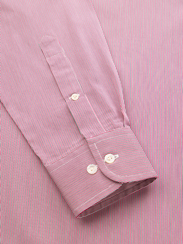 Vivace Red Striped Full Sleeve Single Cuff Classic Fit Semi Formal Silk Touch Egyptian Giza Cotton Shirt
