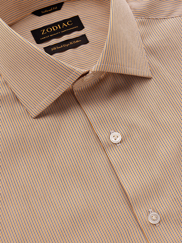 Vivace Yellow Striped Full Sleeve Single Cuff Tailored Fit Semi Formal Silk Touch Egyptian Giza Cotton Shirt