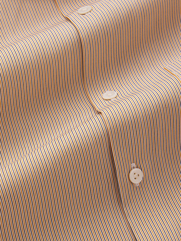 Vivace Yellow Striped Full Sleeve Single Cuff Tailored Fit Semi Formal Silk Touch Egyptian Giza Cotton Shirt