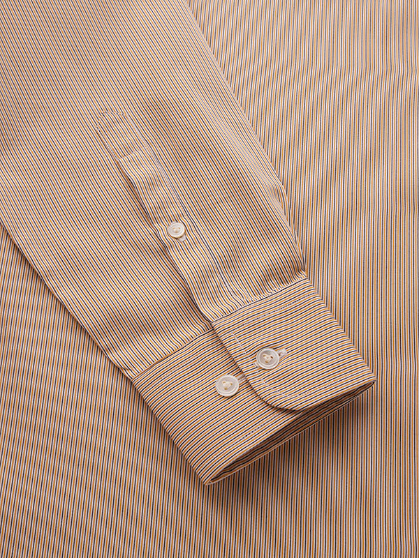 Vivace Yellow Striped Full Sleeve Single Cuff Tailored Fit Semi Formal Silk Touch Egyptian Giza Cotton Shirt