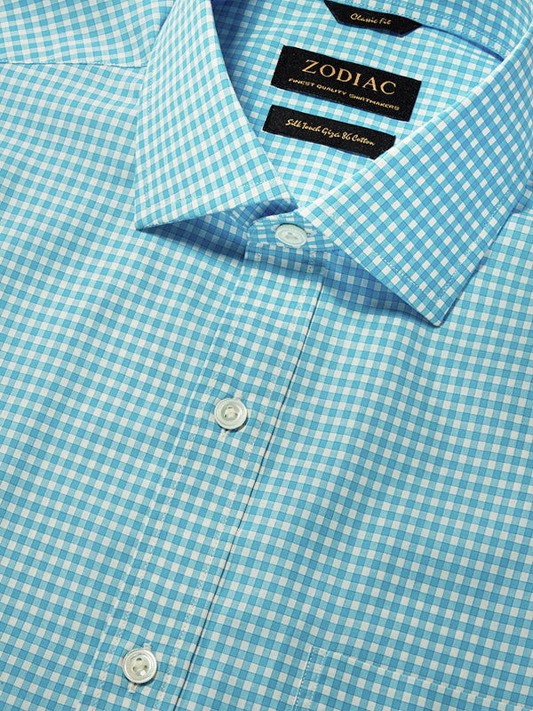 Vivace Aqua Check Full Sleeve Single Cuff Classic Fit Semi Formal Silk Touch Egyptian Giza Cotton Shirt
