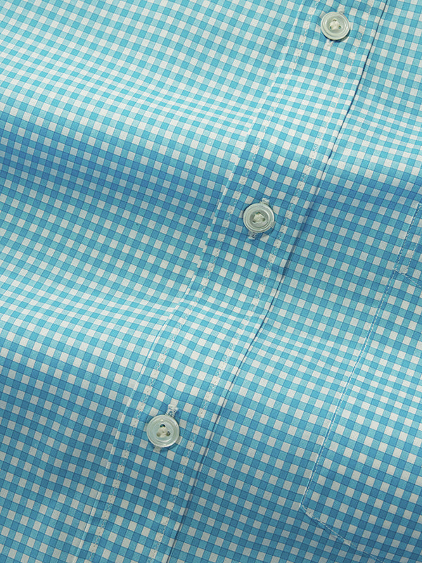 Vivace Aqua Check Full Sleeve Single Cuff Classic Fit Semi Formal Silk Touch Egyptian Giza Cotton Shirt