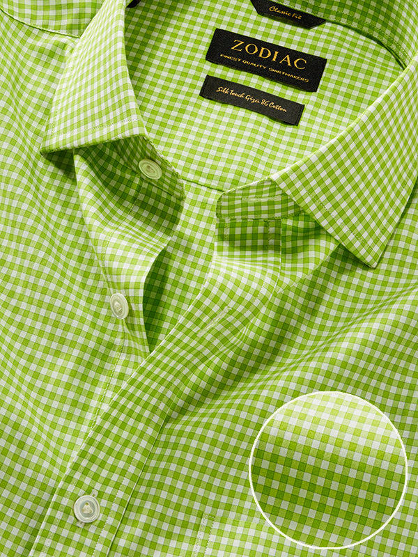 Vivace Lime Check Full Sleeve Single Cuff Classic Fit Semi Formal Silk Touch Egyptian Giza Cotton Shirt