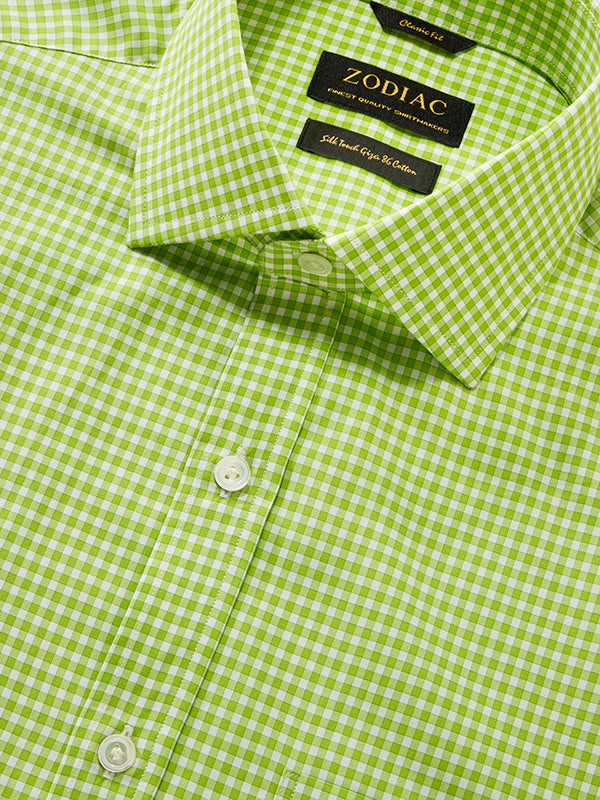 Vivace Lime Check Full Sleeve Single Cuff Classic Fit Semi Formal Silk Touch Egyptian Giza Cotton Shirt