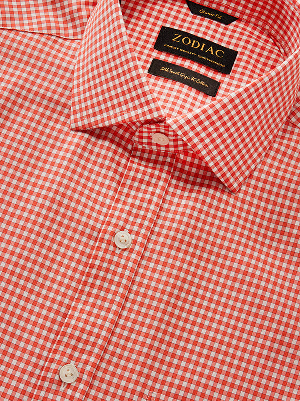 Vivace Red Check Full Sleeve Single Cuff Classic Fit Semi Formal Silk Touch Egyptian Giza Cotton Shirt