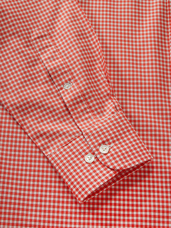 Vivace Red Check Full Sleeve Single Cuff Classic Fit Semi Formal Silk Touch Egyptian Giza Cotton Shirt