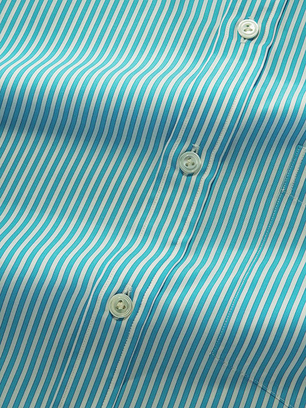 Vivace Aqua Striped Full Sleeve Single Cuff Classic Fit Semi Formal Silk Touch Egyptian Giza Cotton Shirt