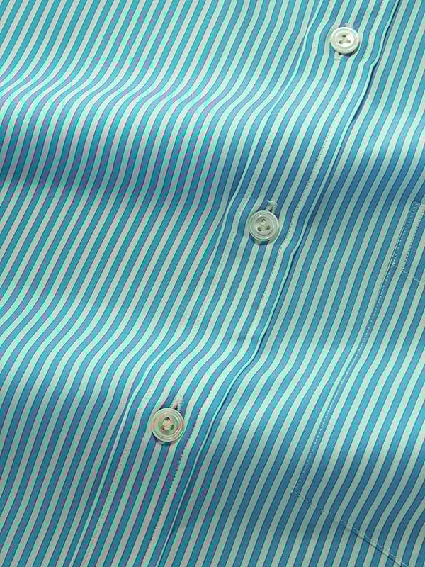 Vivace Aqua Striped Full Sleeve Single Cuff Classic Fit Semi Formal Silk Touch Egyptian Giza Cotton Shirt