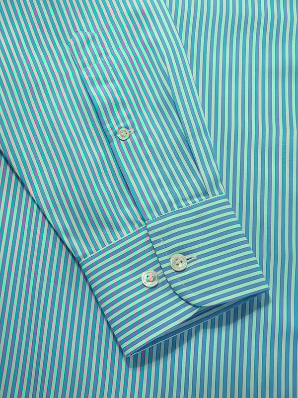 Vivace Aqua Striped Full Sleeve Single Cuff Classic Fit Semi Formal Silk Touch Egyptian Giza Cotton Shirt