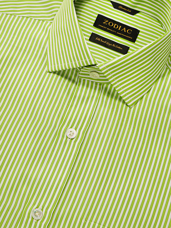 Vivace Lime Striped Full Sleeve Single Cuff Classic Fit Semi Formal Silk Touch Egyptian Giza Cotton Shirt