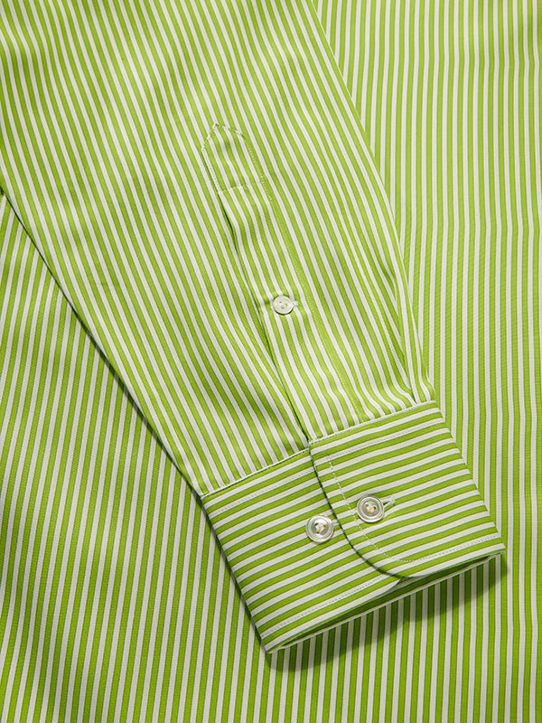 Vivace Lime Striped Full Sleeve Single Cuff Classic Fit Semi Formal Silk Touch Egyptian Giza Cotton Shirt