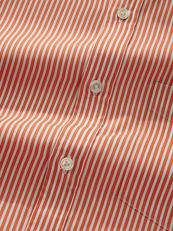 Vivace Orange Striped Full Sleeve Single Cuff Classic Fit Semi Formal Silk Touch Egyptian Giza Cotton Shirt
