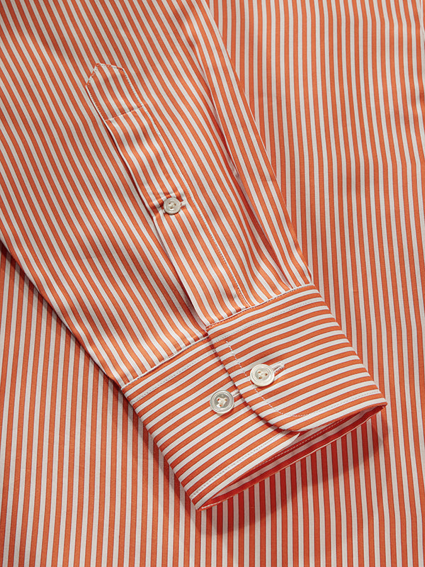 Vivace Orange Striped Full Sleeve Single Cuff Classic Fit Semi Formal Silk Touch Egyptian Giza Cotton Shirt