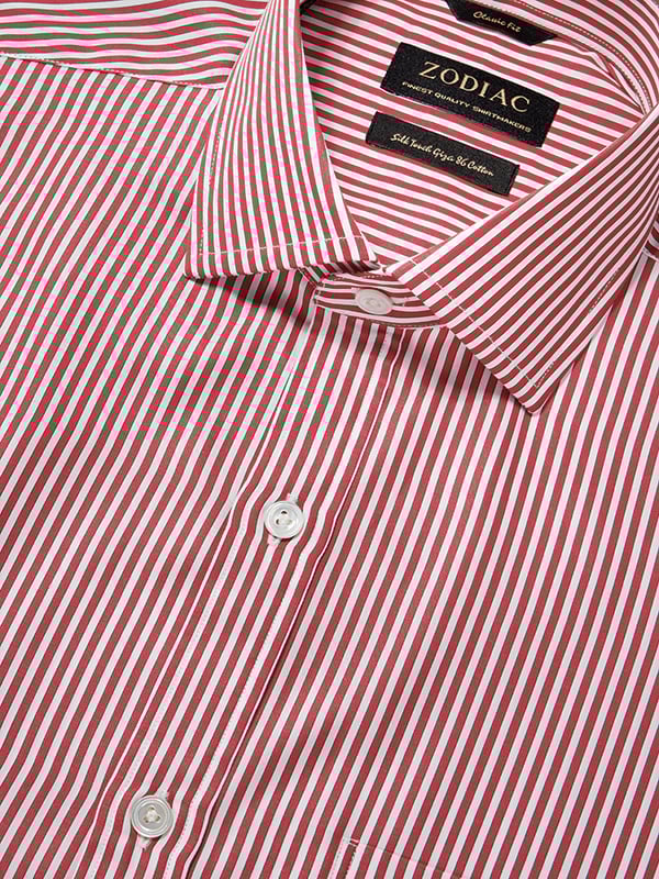 Vivace Red Striped Full Sleeve Single Cuff Classic Fit Semi Formal Silk Touch Egyptian Giza Cotton Shirt