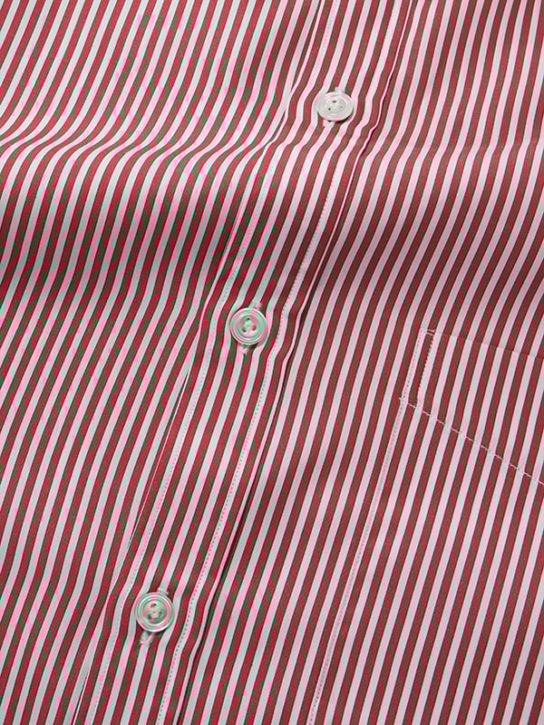 Vivace Red Striped Full Sleeve Single Cuff Classic Fit Semi Formal Silk Touch Egyptian Giza Cotton Shirt