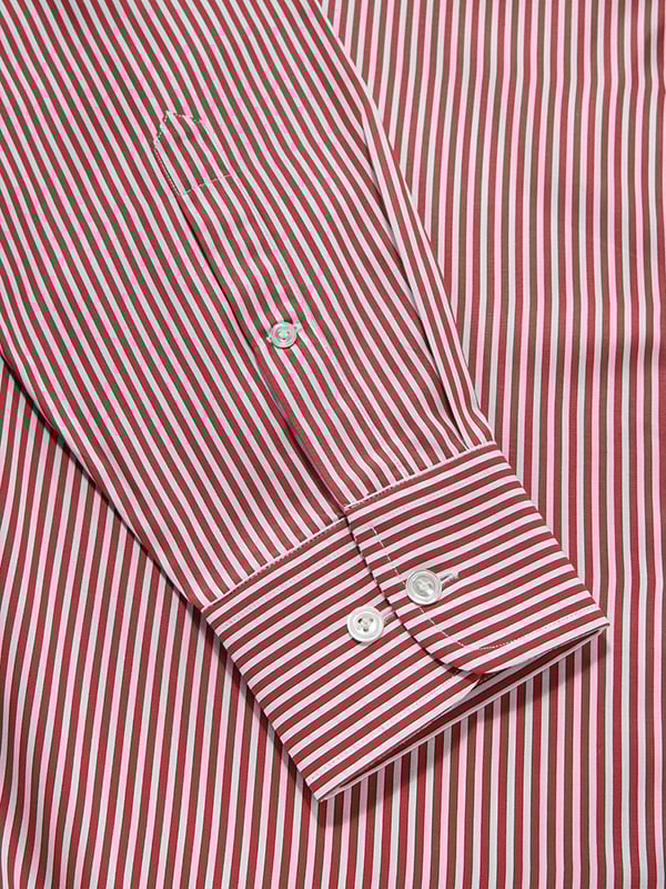 Vivace Red Striped Full Sleeve Single Cuff Classic Fit Semi Formal Silk Touch Egyptian Giza Cotton Shirt