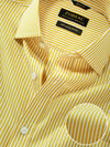 Vivace Yellow Striped Full Sleeve Single Cuff Classic Fit Semi Formal Silk Touch Egyptian Giza Cotton Shirt