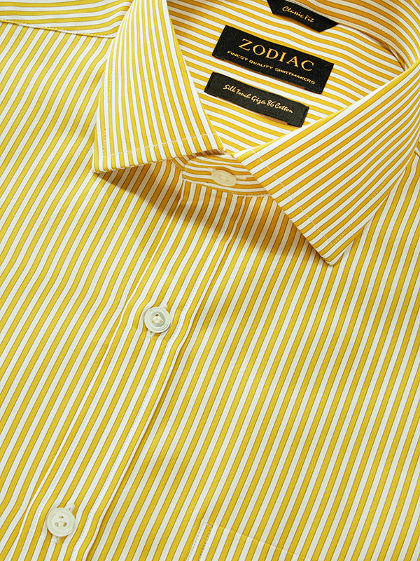 Vivace Yellow Striped Full Sleeve Single Cuff Classic Fit Semi Formal Silk Touch Egyptian Giza Cotton Shirt