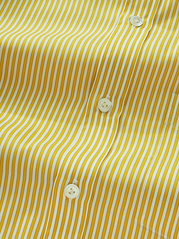 Vivace Yellow Striped Full Sleeve Single Cuff Classic Fit Semi Formal Silk Touch Egyptian Giza Cotton Shirt