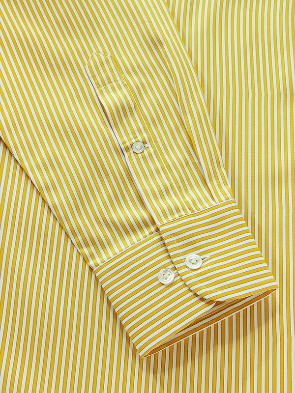 Vivace Yellow Striped Full Sleeve Single Cuff Classic Fit Semi Formal Silk Touch Egyptian Giza Cotton Shirt