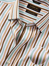 Vivace Camel Striped Full Sleeve Single Cuff Classic Fit Semi Formal Silk Touch Egyptian Giza Cotton Shirt