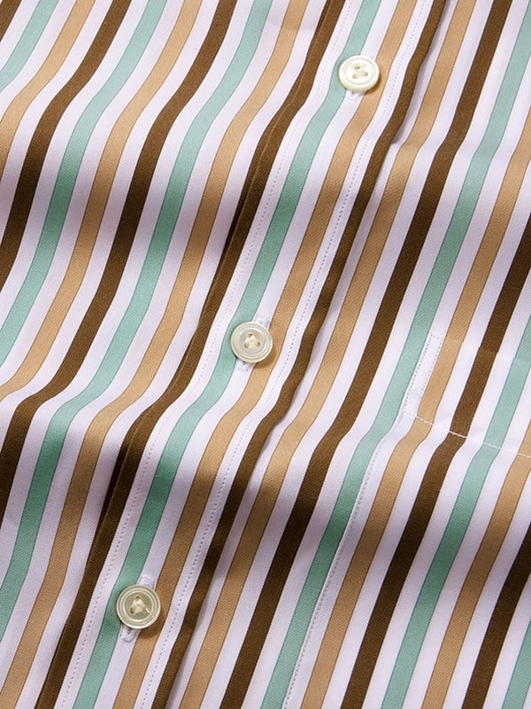 Vivace Camel Striped Full Sleeve Single Cuff Classic Fit Semi Formal Silk Touch Egyptian Giza Cotton Shirt