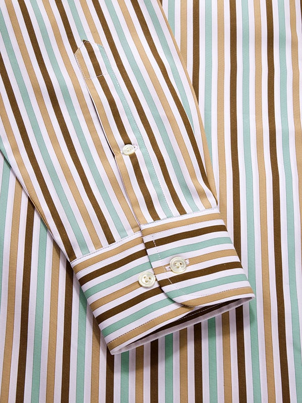 Vivace Camel Striped Full Sleeve Single Cuff Classic Fit Semi Formal Silk Touch Egyptian Giza Cotton Shirt