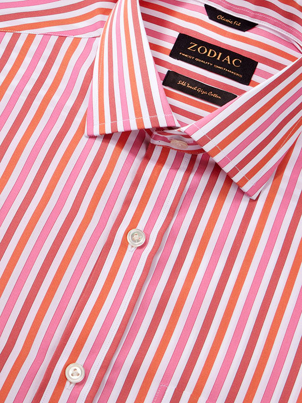 Vivace Red Striped Full Sleeve Single Cuff Classic Fit Semi Formal Silk Touch Egyptian Giza Cotton Shirt